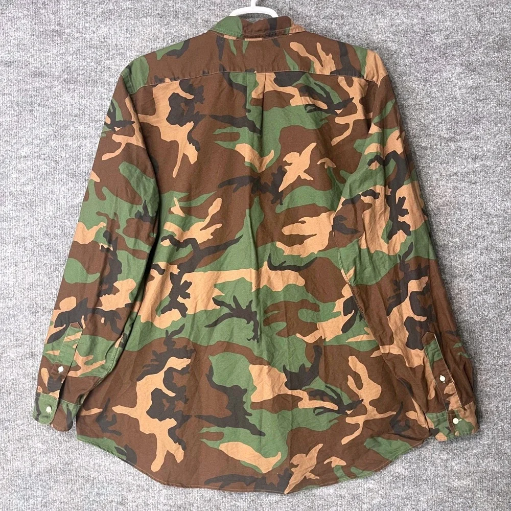 Ralph Lauren Camo Button Down Shirt Mens 2XLT Tall Green Brown Camouflage Cotton